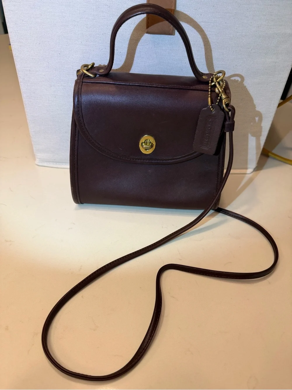 Vintage Coach Regina mahogany Brown Leather Top-Handle Crossbody Bag
